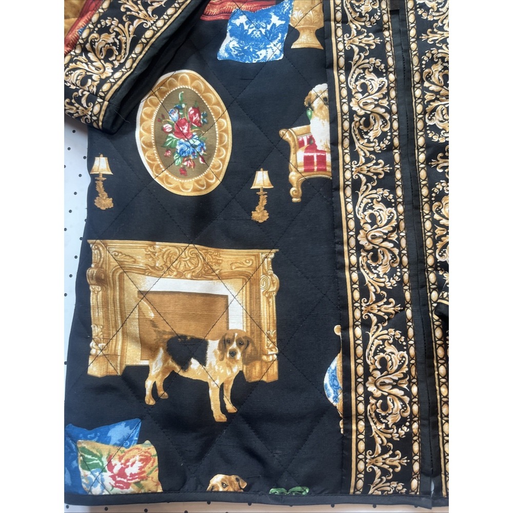 Vtg Victor Costa Occasion 100% Silk Quilted Dog Print Jacket Baroque Zip Small - Picture 6 of 14